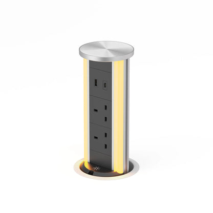 V16S: Silver Pop Up Socket with Light & 65w USB-C