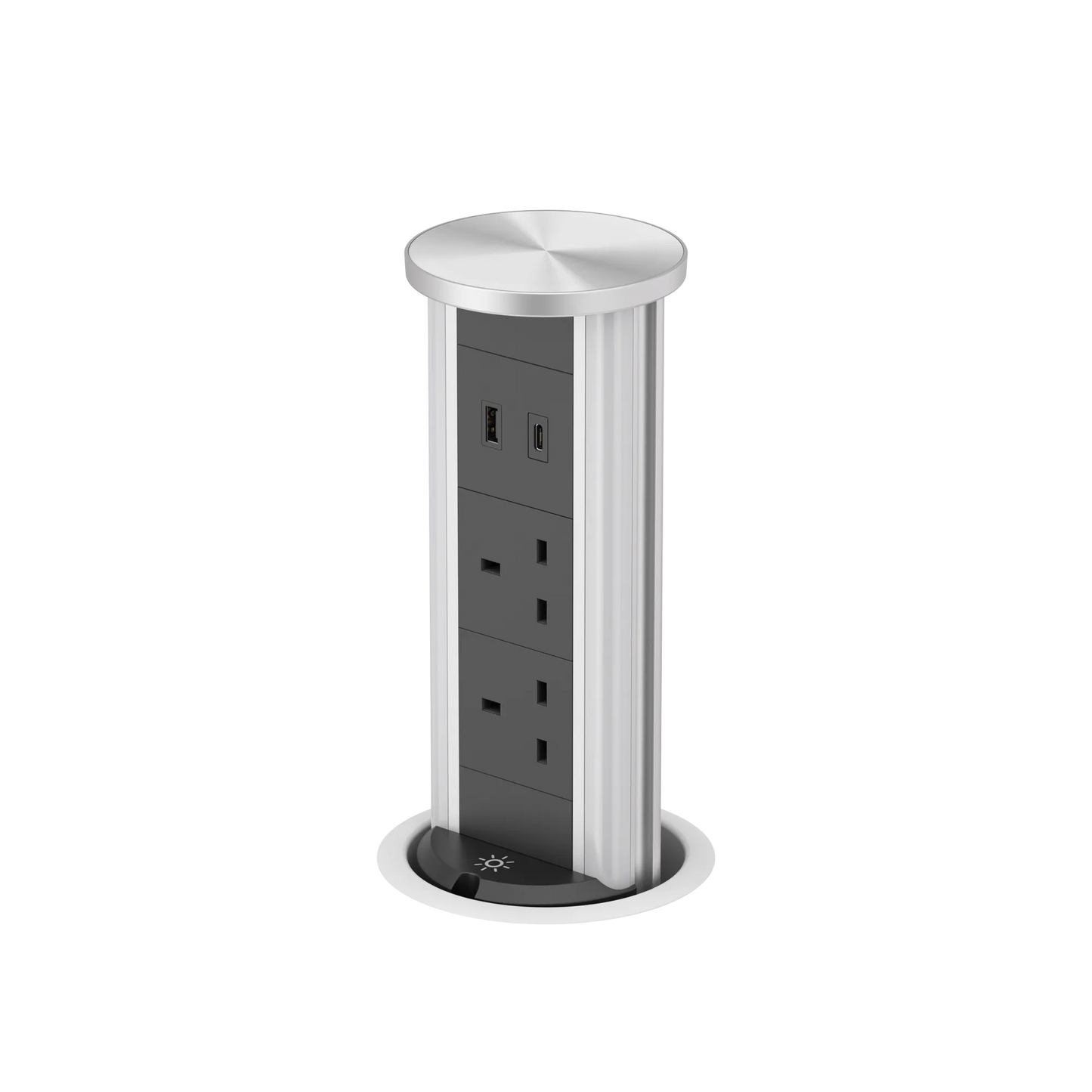 V16S: Silver Pop Up Socket with Light & 65w USB-C