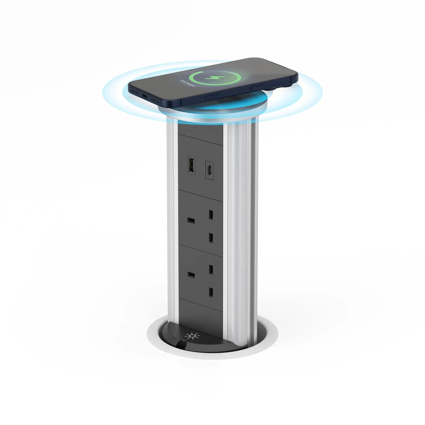 V16S: Silver Pop Up Socket with Light & 65w USB-C