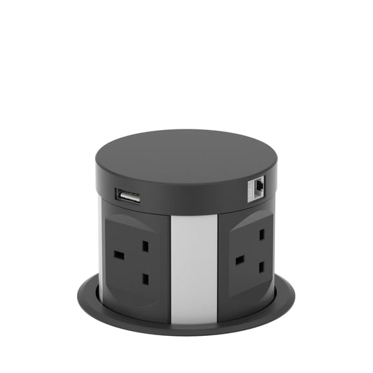 V14B: Quad-Sided Pop Up Power Socket Black