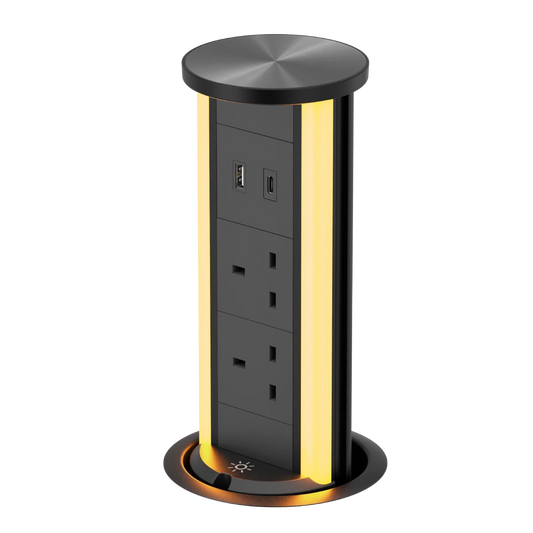 V16B-UK Black Pop Up Outlet with Light