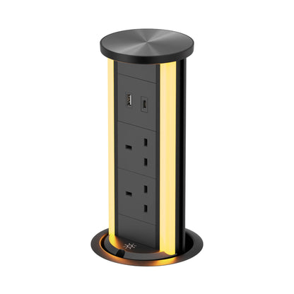 V16B: Black Pop Up Socket with Light & 65W USB-C