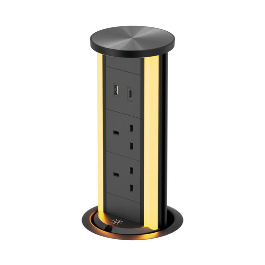V16B: Black Pop Up Socket with Light & 65W USB-C