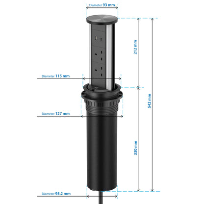 V16B: Black Pop Up Socket with Light & 65w USB-C