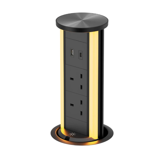 V16B: Black Pop Up Socket with Light & 65W USB-C