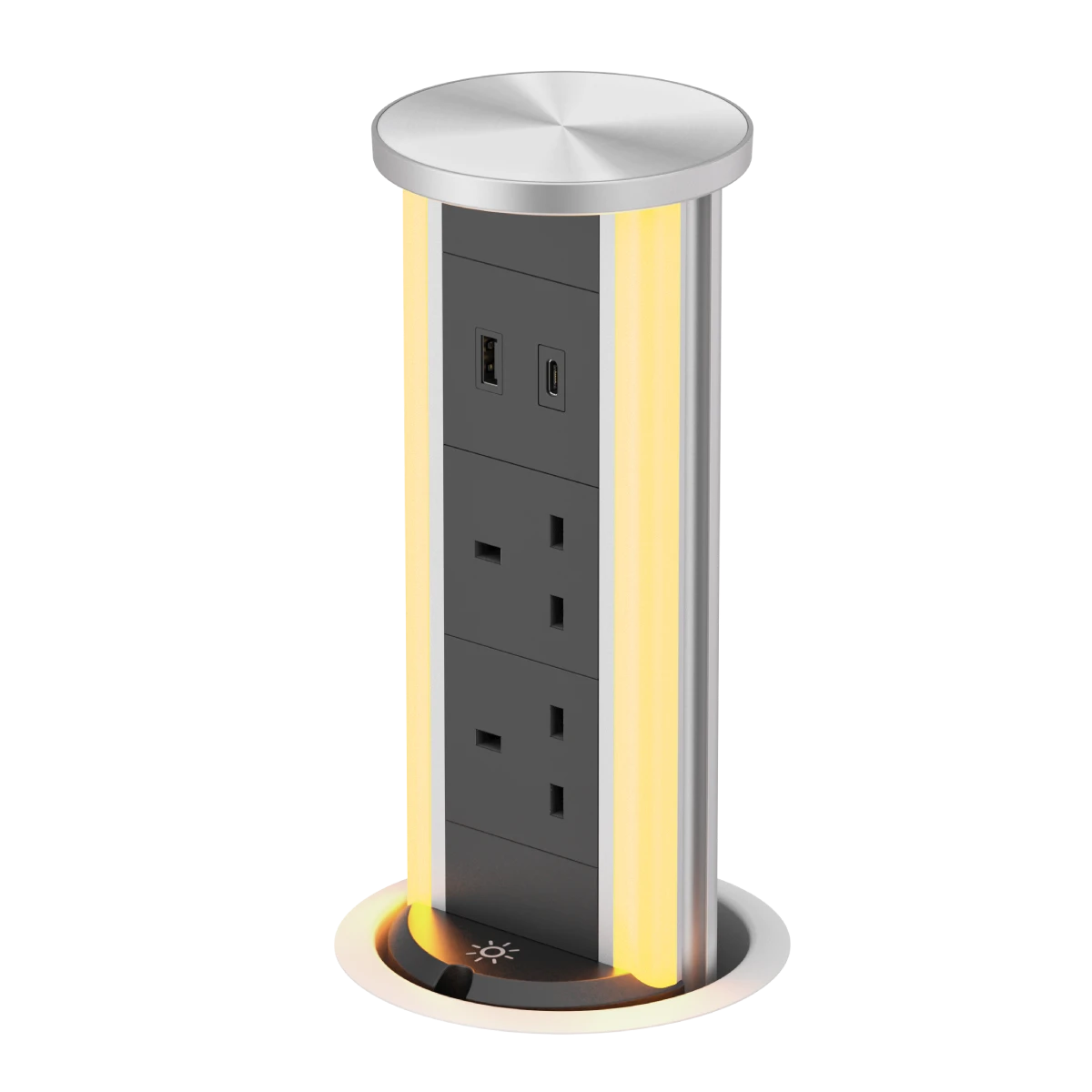 V16S-UK Silver Pop Up Outlet with Light