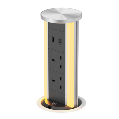 V16S-UK Silver Pop Up Outlet with Light