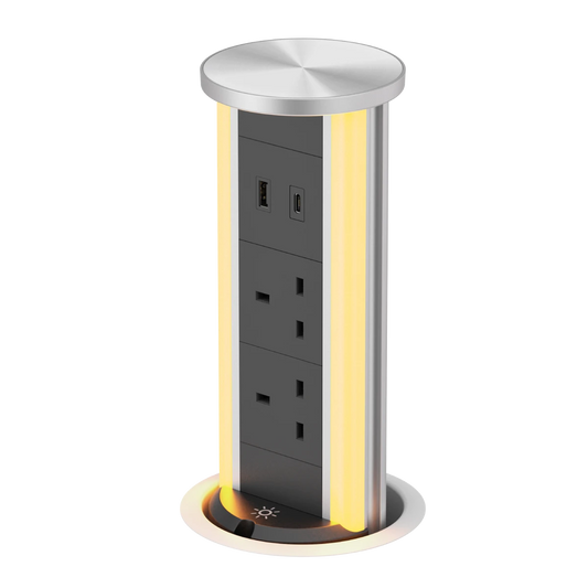 V16S-UK Silver Pop Up Outlet with Light