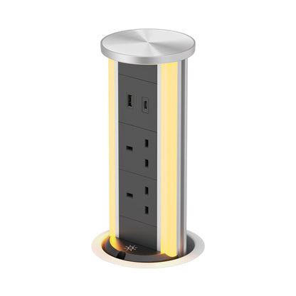 V16S: Silver Pop Up Socket with Light & 65W USB-C