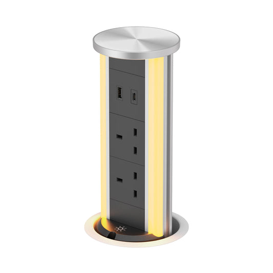 V16S: Silver Pop Up Socket with Light & 65W USB-C