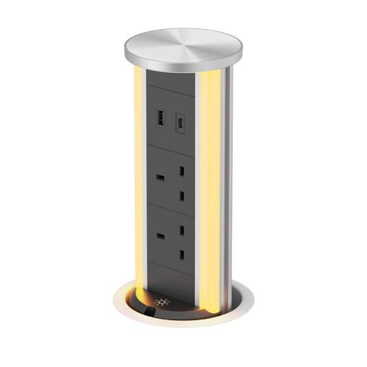 V16S: Silver Pop Up Socket with Light & 65W USB-C