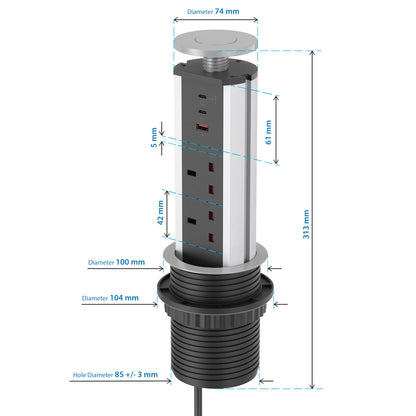 V1SC: Pop Up Power Socket Silver
