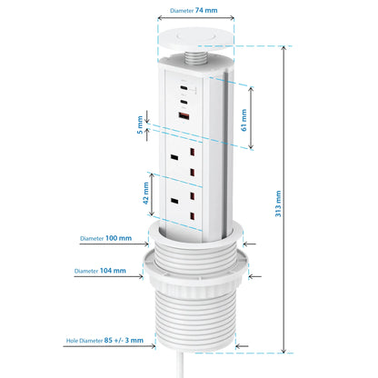 V1WC: Pop Up Power Socket White