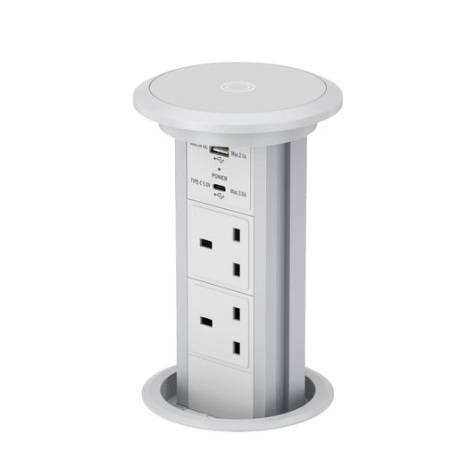 V3CW: White Motorised Pop Up Socket