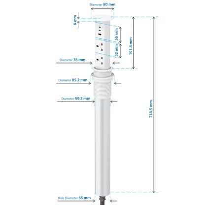 V3LW: White Motorised Pop Up Power Socket