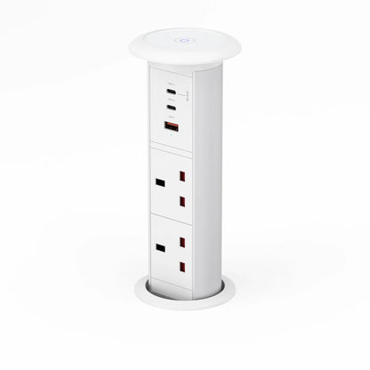 V3LW: White Motorised Pop Up Power Socket