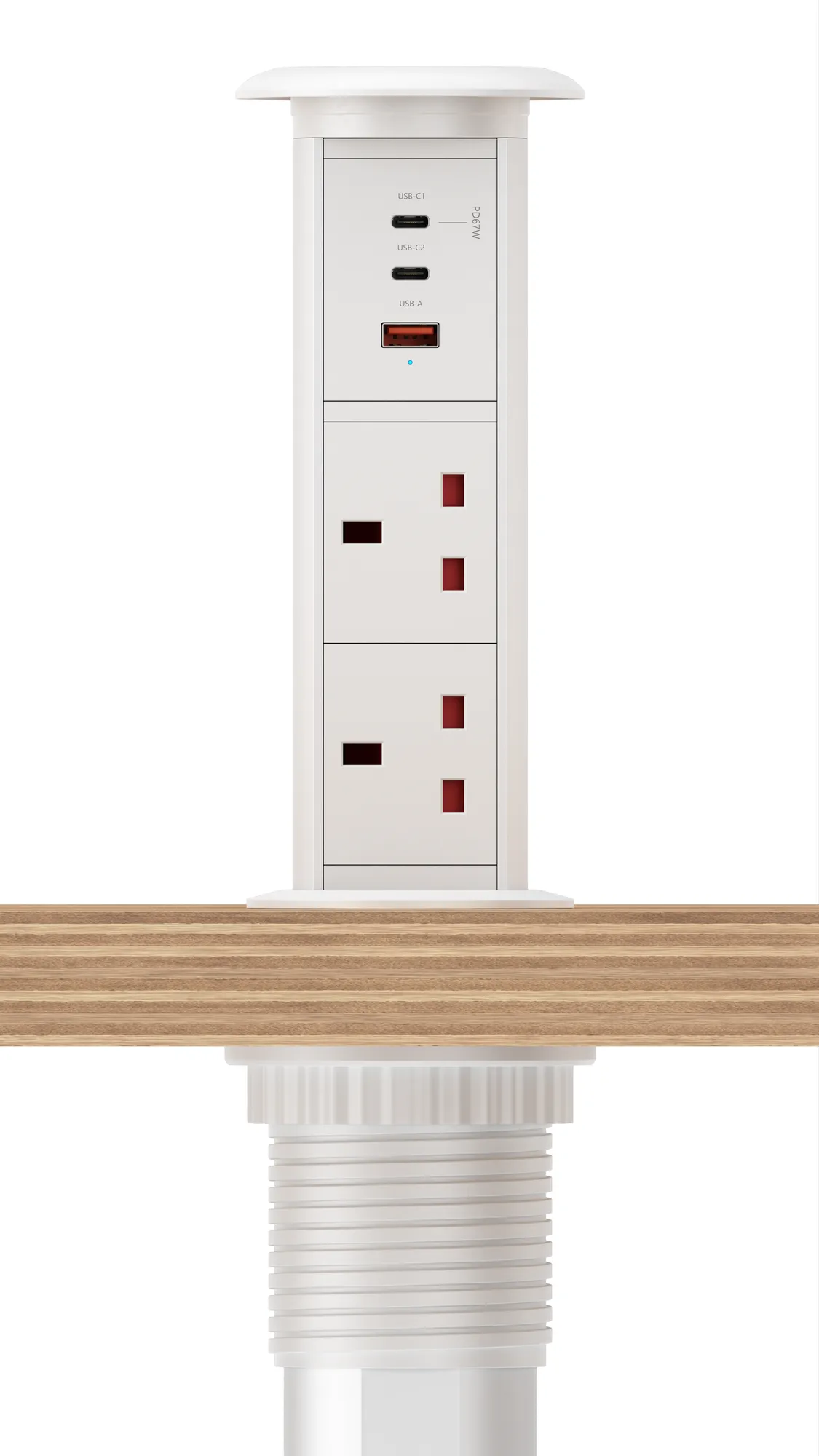 V3LW: White Motorised Pop Up Power Socket