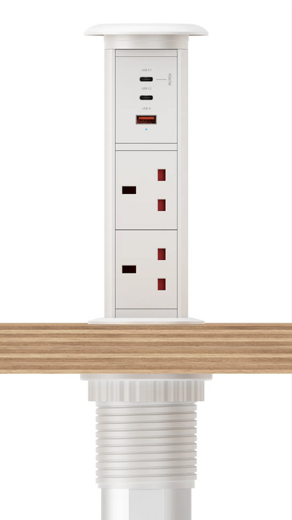 V3LW: White Motorised Pop Up Power Socket