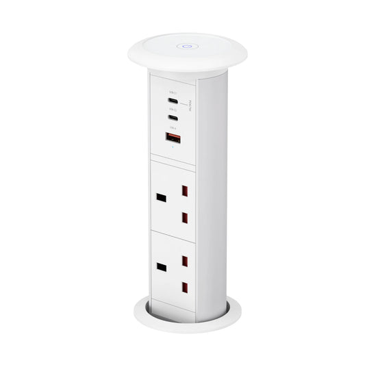 V3LW: White Motorised Pop Up Power Socket