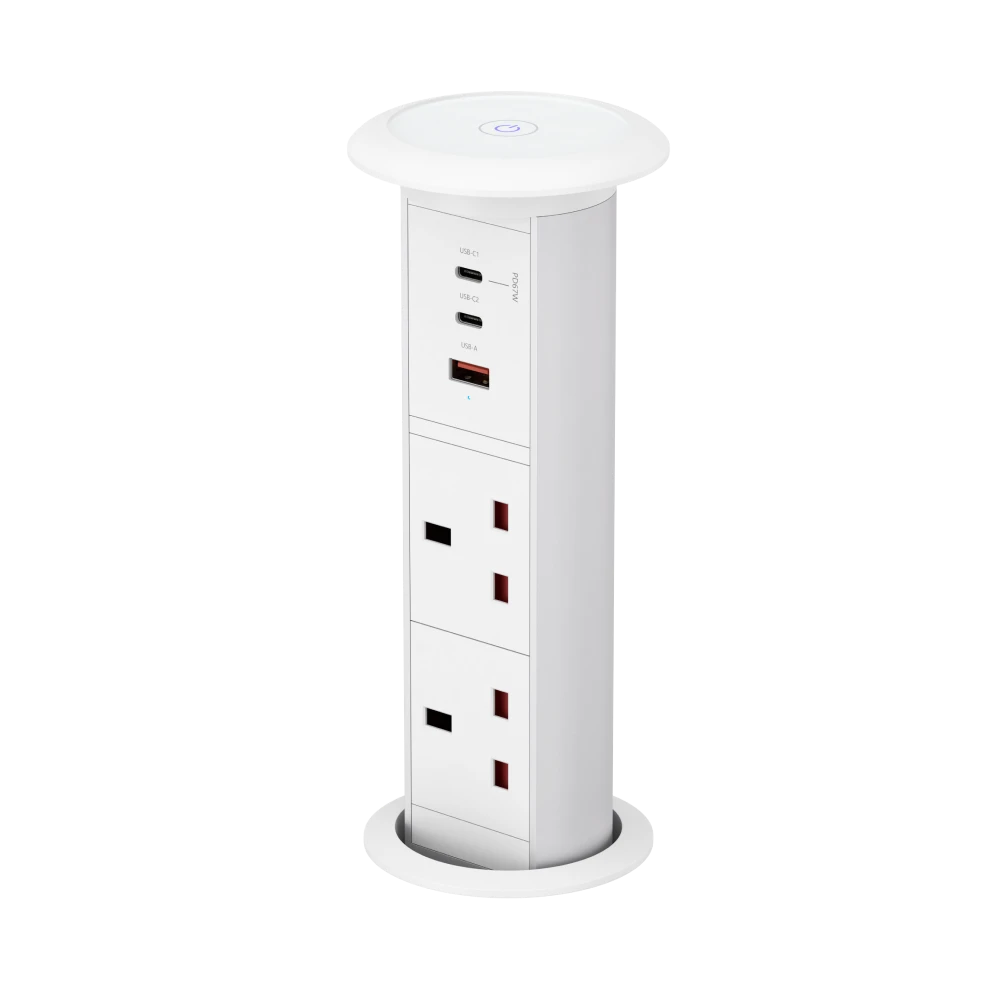 V3LW: White Motorised Pop Up Power Socket