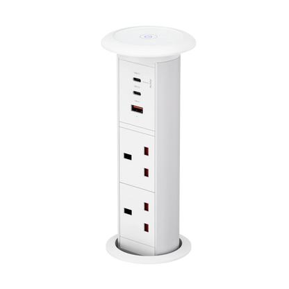 V3LW: White Motorised Pop Up Power Socket