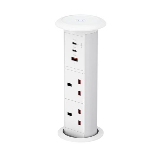 V3LW: White Motorised Pop Up Power Socket